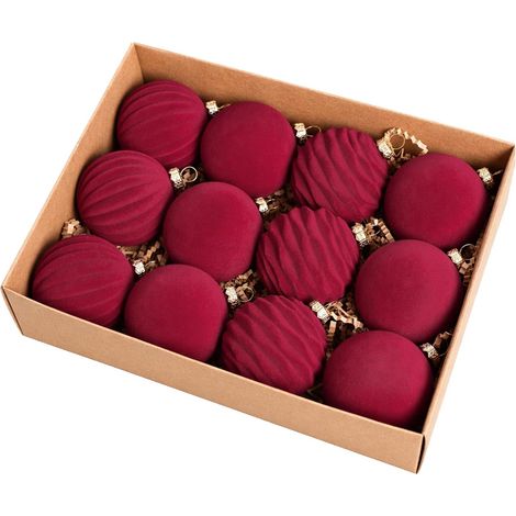 Lot de 12 boules de Noël en velours de 6 cm avec cordes de suspension Boules de Noël floquées pour mariage, fête de vacances, décorations de couronne, taille 6 cm (1/5)