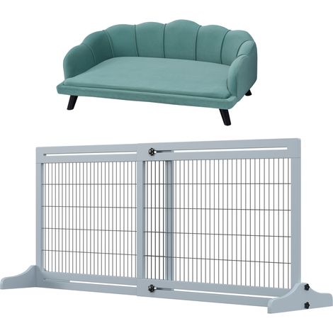 PawHut Set 2 Pezzi Divano per Cani e Cancellino per Cani Estensibile 104-183cm (1/5)
