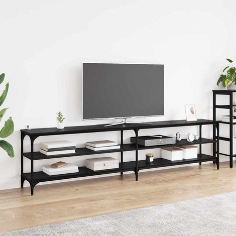 Meuble TV-Banc TV-Meuble Télé Chêne noir 200 x 30 x 50 cm Bois d'ingénierie et fer (1/5)