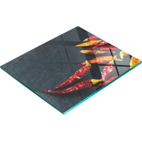 Tablero de cocina de vidrio templado con gr谩ficos decorativos color piedra negra, 60x52 cm.