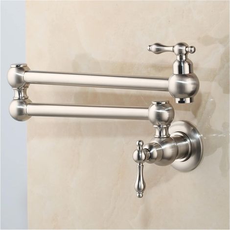 Robinet de remplissage de pot Nickel Brossed Rotated Kitchen Basin Évier de robinet à robinet froid Single Basin en laiton massif noir pivotant mural de remplissage monté Robinet pliant ( Color : Nick (1/5)