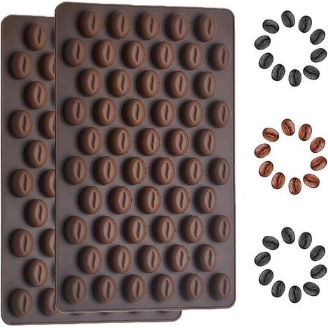 Un ensemble de 2 mini moules en silicone marron, totalisant 55 cavités, peut être utilisé pour décorer gâteaux, bonbons et glaçons. (1/4)