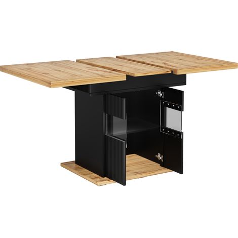 Tavolo da pranzo allungabile 110-140 cm con contenitore e LED, MDF e metallo, nero (1/5)