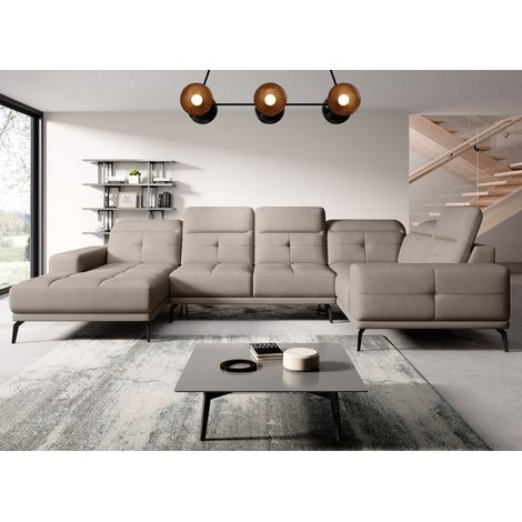 Canapé panoramique design SKAW tissu - Têtières réglables A droite-Beige-Méridienne A droite (1/5)