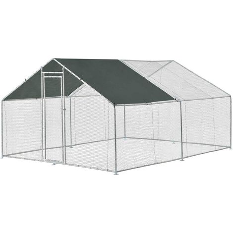 Box voliera per animali da esterno con serratura telaio in acciaio zincato 3 x 4 x 2 m argento verde scuro 030005141