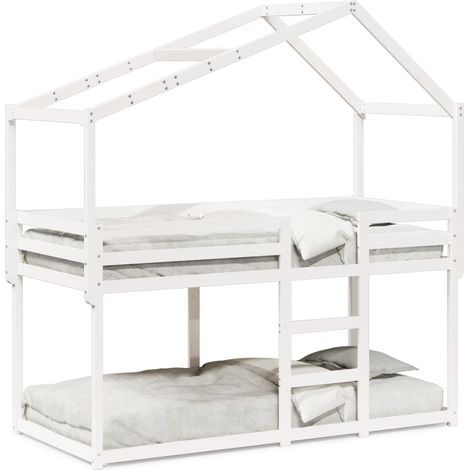 Maison Exclusive - Etagenbett mit Dach Weiß 90x190 cm Massivholz