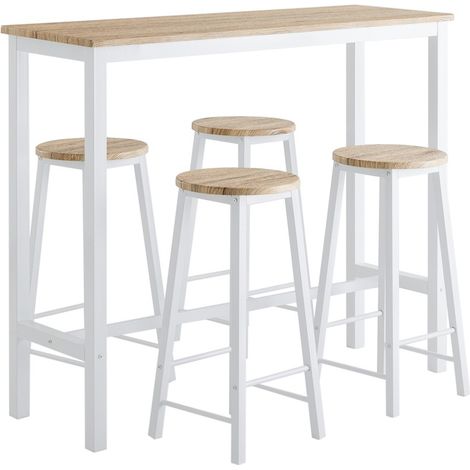 Sobuy – Ensemble table haute et 4 tabourets bistrot – Dimensions table L120 x P40 x H100 cm – Structure métal époxy – OGT22WN