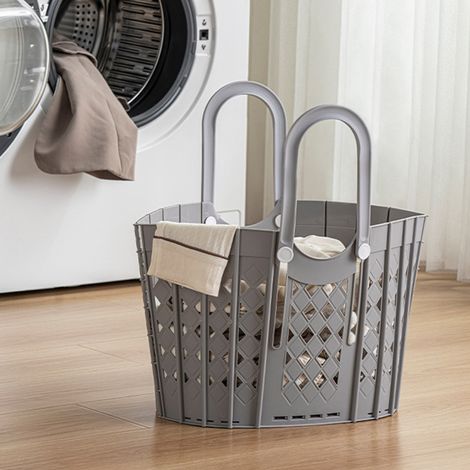Panier à linge lavable - Panier à linge multifonction plastique réductible avec poignées pour maison salle de bain gris (1/5)