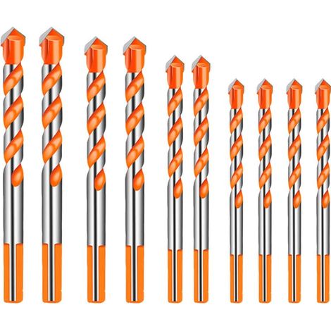 Sollbry 10 Stück Glasfliesenbohrer aus mehreren Materialien, dreieckig, Porzellan, Metallbohrer für Beton, Fliesen, Ziegel, Glas, Kunststoff, Marmor, Spiegel, Holz, Diamant, 6 mm, 8 mm, 10 mm, 12 mm, (1/3)