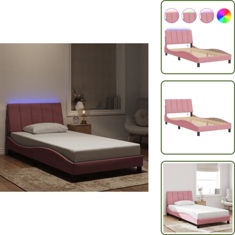 Cuscino testiera - vidaXL Giroletto con LED senza Materasso Hanko Rosa 100x200 cm in Velluto - Letto rosa