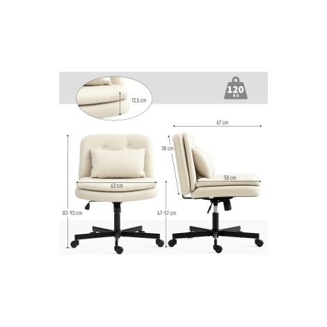 Chaise de bureau beige sans accoudoirs en similicuir avec coussin inclus et hauteur réglable sur roulettes pour bureau et (1/5)