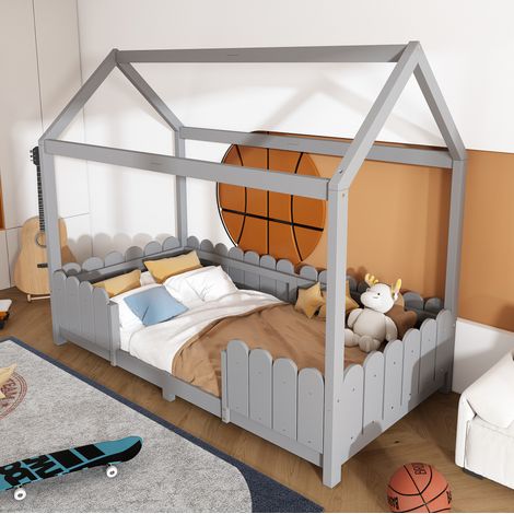 letto struttura letto 90x200 con barriera grigio OKMYHOME (1/5)