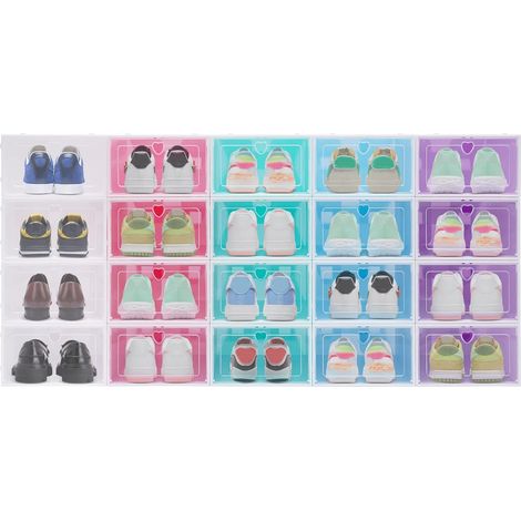 Schuhboxen 20er Set Schuhkartons Durchsichtig Schuhaufbewahrung mit Deckel Aufbewahrungsbox Kunststoffbox Schuhkasten für Schuhe bis Größe 44, Flache Schuhe, Sportschuhe, High Heels, Farbe (1/5)