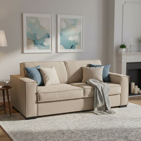 Talamo Italia Sofa cama Giuliana, Sofá de 2 plazas, 100% Made in Italy, Sofá de salón con apertura giratoria, en tela acolchada, con reposabrazos estándar, Cm 180x95h90, Beige, con embalaje reforzado (1/5)