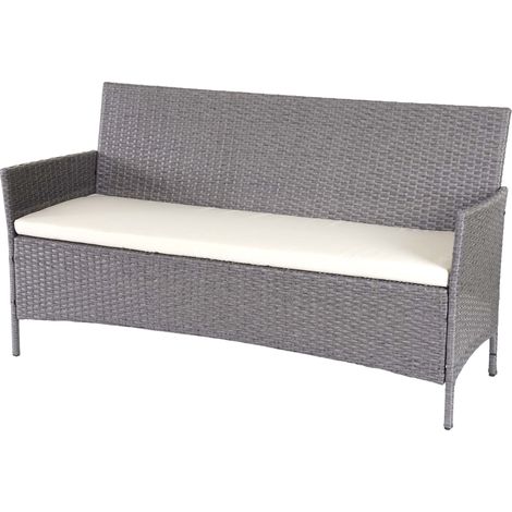 Divano sofa esterno giardino 3 posti Halden 154cm polyrattan, grigio con cuscino avorio