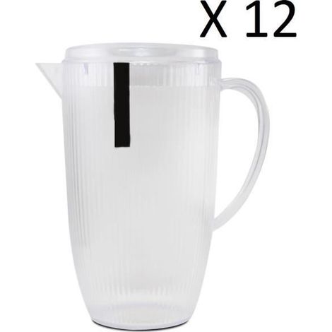 Lot de 12 pichet à anse, broc, carafe avec couvercle et bec, capacité 2.5 L - Diamètre 20-14 x Hauteur 24.4 cm -JUANIO (1/3)