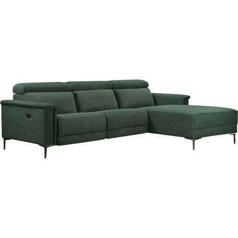 Lund-Canapé 3 places avec 1 fauteuil inclinable manuel en tissu vert foncé (1/5)