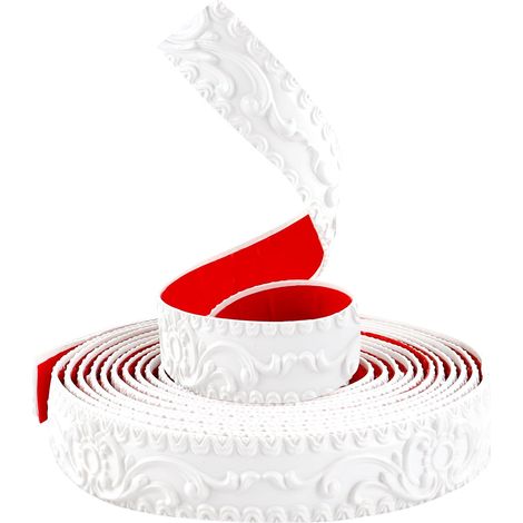 5M Bande de Moulure Murale Auto-adhésive, Bordure Flexible en Mousse 3D pour Miroir et Mur, Garniture de Papier Peint (Blanc, 3,6 cm)