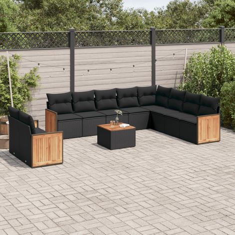 vidaXL Gartenmöbel Set 11-teilig mit Kissen schwarz rattan (1/5)
