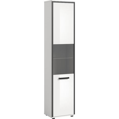 Kojak Hochschrank Bad 1 Glastür weiß, weiß Hochglanz.