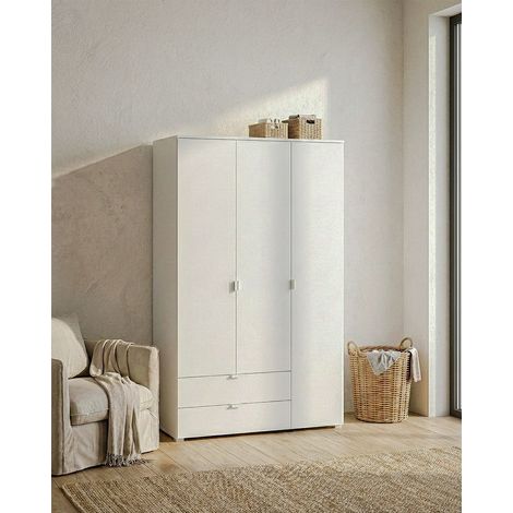 Armadio Cycas - Guardaroba moderno - 3 ante e 2 cassetti - Struttura bianca - 2 ripiano incluso - 120 x 52 x 177 cm (1/5)