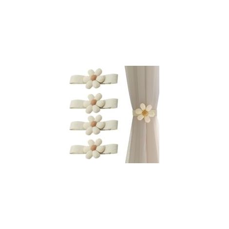 4 Pièces Embrasse pour Rideaux, Créatif Fleur Attache Rideau Corde Élastique, Embrasse Rideau avec Fleur, Mignon Embrasses à Rideaux, Attache Rideaux pour La Maison, Le Bureau Décoration,Beige-Crezuo