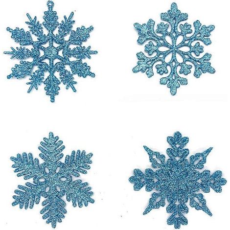 Paquete de 36 adornos de copos de nieve plateados con purpurina, adornos navideños de plástico con forma de copo de nieve brillante para árbol de Navidad, 10 cm (4 pulgadas)