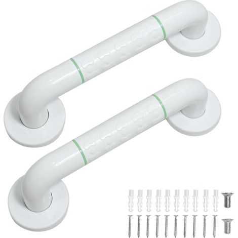 Maniglioni per anziani, set di 2 barre doccia da 30 cm - Bianco - Maniglioni in acciaio inox per bagno e WC. (1/4)