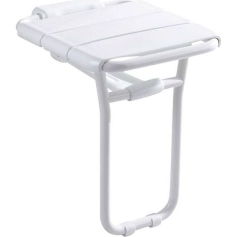Klappbarer Duschsitz aus weißem, epoxidbeschichtetem Aluminium – Tragkraft: 200 kg – Korrosionsbeständig – Einfache Wandmontage (1/4)