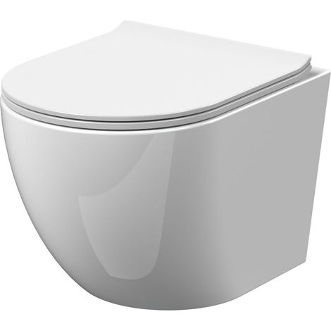 Baswich Rimless Wall Hung Toilet Pan & Soft Close Sandwich Seat - 360mm x 360mm x 482mm
