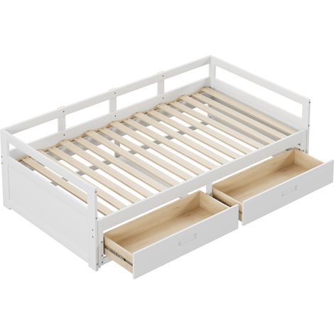 Cama nido extensible 90 x 200 cm de pino blanco con cajones y somier de lamas MODENUIT (1/5)