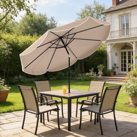 Parapluie extérieur terrasse Ø2,7m inclinaison réglable 3 positions manivelle volant, kaki (1/4)