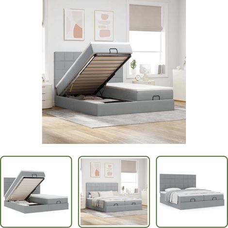 vidaXL Taschenfedern - Ottoman-Bett mit Matratzen Hellgrau 160x200 cm Stoff (1/5)