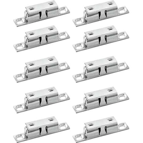 10 pions à double bille ajustables, fermoirs pour portes d'armoire, adaptés aux armoires, placards et meubles (Argenté, sans vis) (1/5)