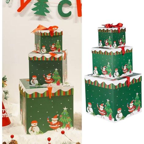 Lot de 3 boîtes cadeaux de Noël empilables, grandes boîtes de rangement décoratives pour emballage de fête, coffrets superposables pour offrir (1/5)