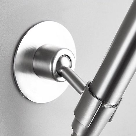 Supporto per soffione doccia senza foratura, da parete, realizzato in acciaio inox 304. Supporto universale, girevole a 360° e regolabile per soffioni doccia con adesivo 3M. (1/5)