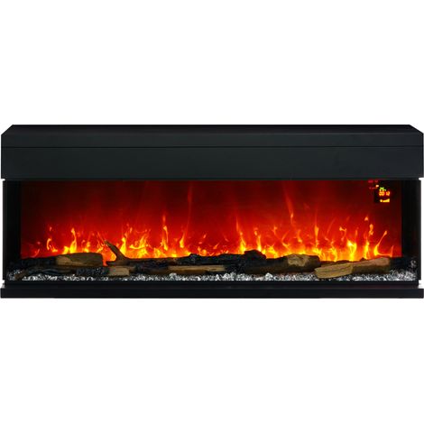 Camino Elettrico da Parete e da Incasso 1800W con Fiamme Colorate LED Nero