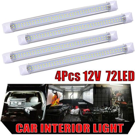 Lot de 4 lampes LED intérieures voiture 72 LED, double rangée, éclairage cabine van caravane, tube de lecture blanc, ampoule 12V. (1/4)