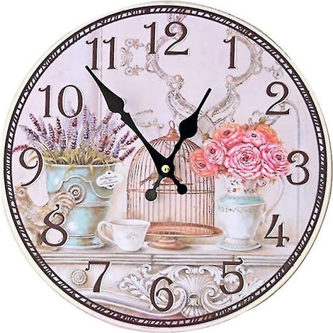 30 cm große Wanduhr im Vintage-Stil mit europäischem Blumenmuster und Shabby-Chic-Design, Quarzwerk (Batterie nicht enthalten) – für Zuhause, Schlafzimmer, Küche