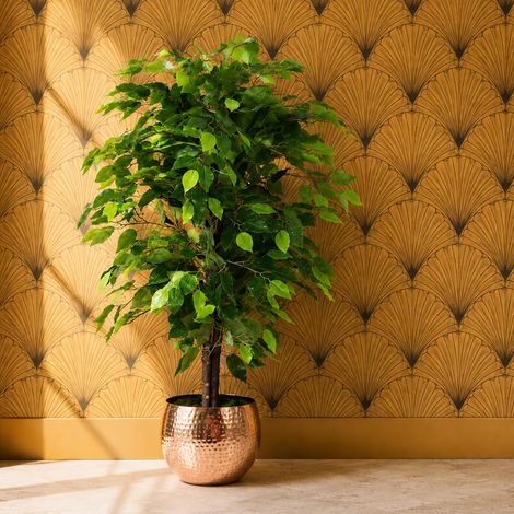 90cm Artificial Ficus Tree / Plant -Copper Metal Planter - Premium Quality (1/5)