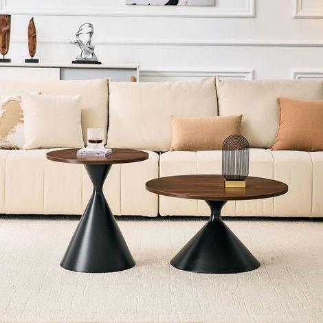 Table basse 2 pièces plateaux ronds aspect noyer panneaux mélaminés (1/5)