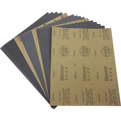 Lot de 15 feuilles de papier abrasif à grain (400/600/800)- 230 x 280 mm - Pour travaux manuels, verre, métal - Élimination de la rouille (1/5)