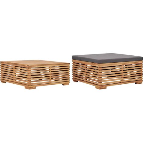 Table et repose-pied de jardin coussin-Table d'extérieur gris foncé Bois de teck 337554 (1/5)