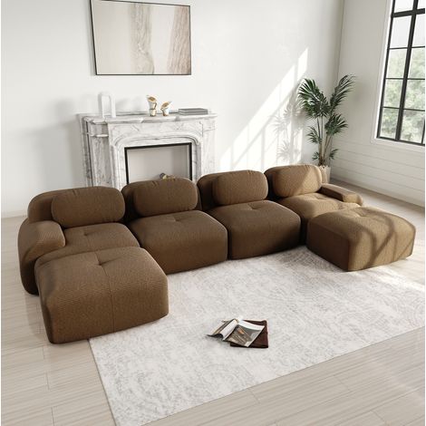 Sofá esquinero modular marrón en pana sin montaje con espuma 32D y diseño ergonómico (1/5)