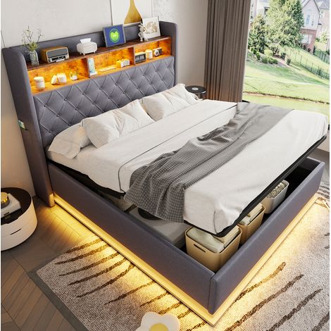 lit adulte lit coffre rangement 160x200 gris OKMYHOME (1/5)