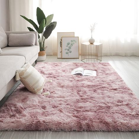 Tapis de salon lavable - Tapis shaggy moelleux avec face antidérapante - Tapis moderne ultra doux à poils longs et hauts, Taille: 50 x 80CM, Couleur: Rose (1/5)
