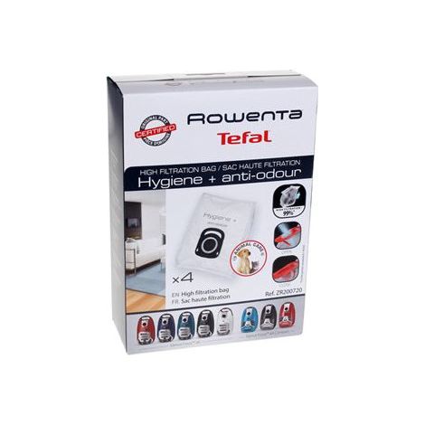 Pack de 4 sacs aspirateur haute filtration Hygiène Rowenta ZR200520 Blanc