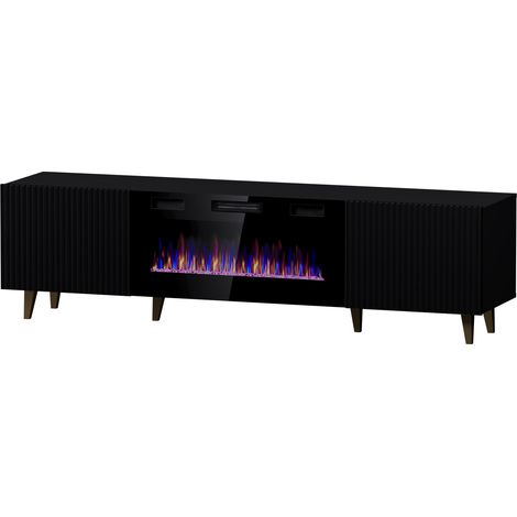 Mueble de TV PAFOS 180 cm negro mate + chimenea eléctrica (1/4)