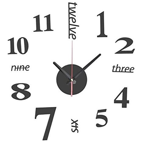 DIY Mini Modern Art Miroir Horloge Murale 3D Sticker Design Maison Bureau Décoration-Noir (1/5)