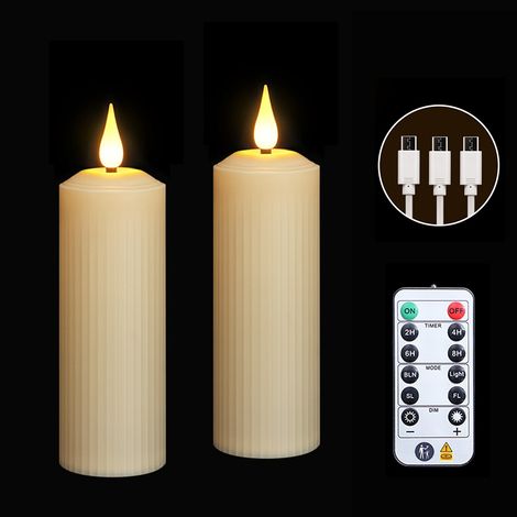 Bougies LED Rechargeables Sans Flamme, Effet Flamme Vacillante, Télécommande et Minuterie, Décoration Noël, 2L (1/5)